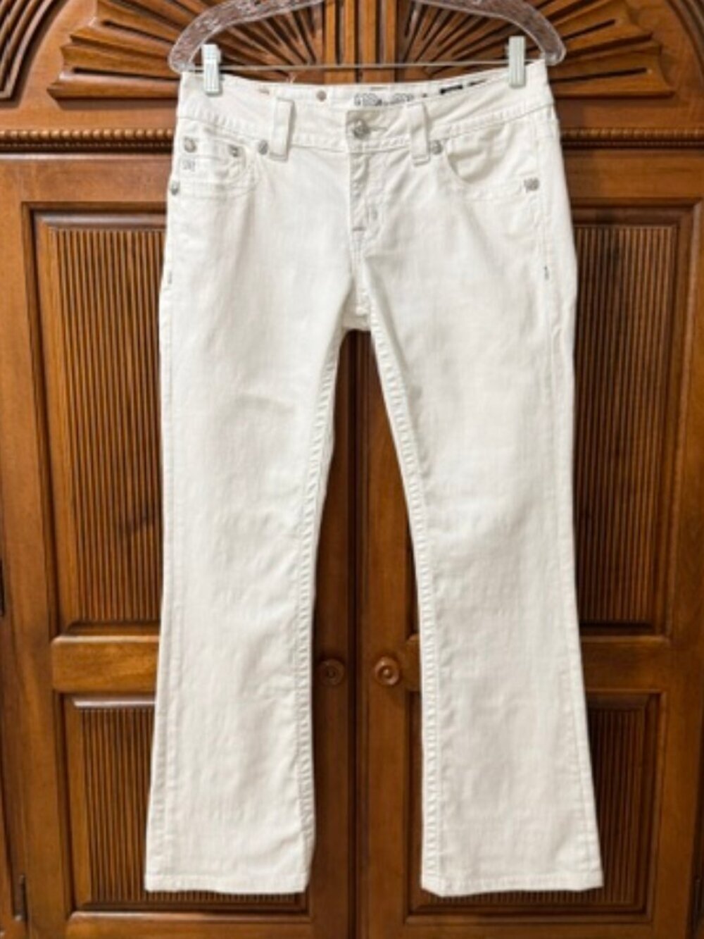 Miss Me Jeans White Bootcut Rhinestones Cowgirl Denim JE5689B4R Women's Size 28
